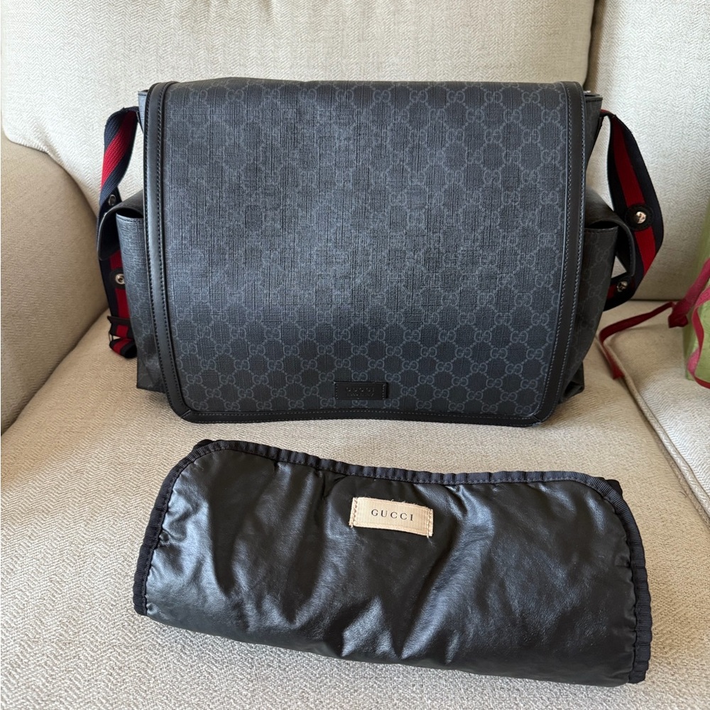 Gucci Gray and Black Baby Diaper Bag